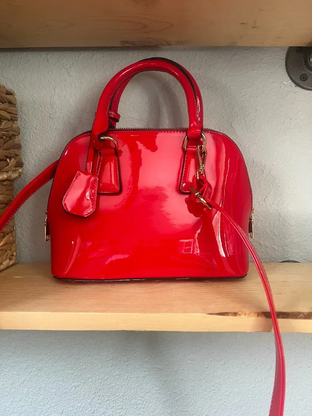 Super Cute red patent leather purse with detachable shoulder strap